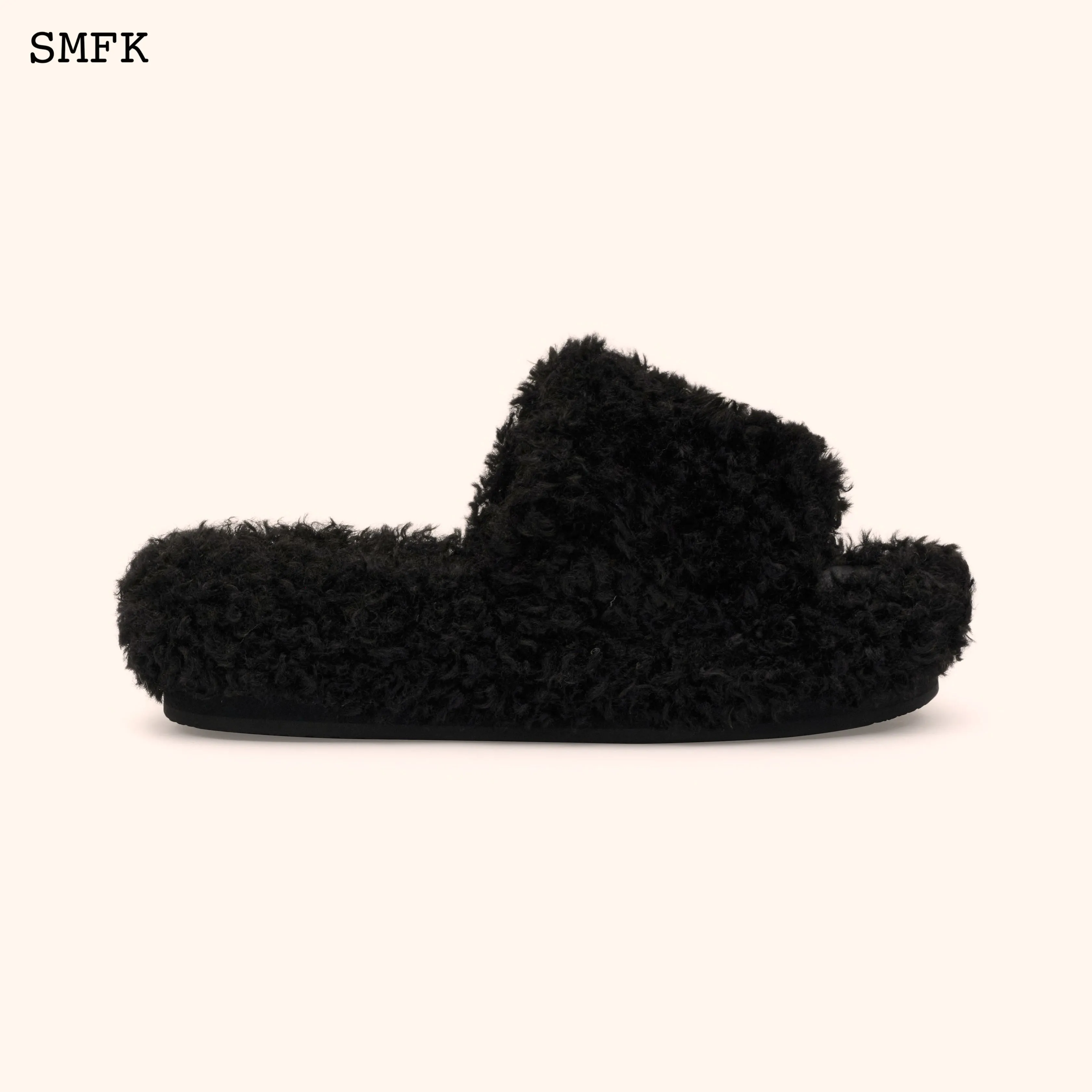 Compass Black Velvet Furry Slipper