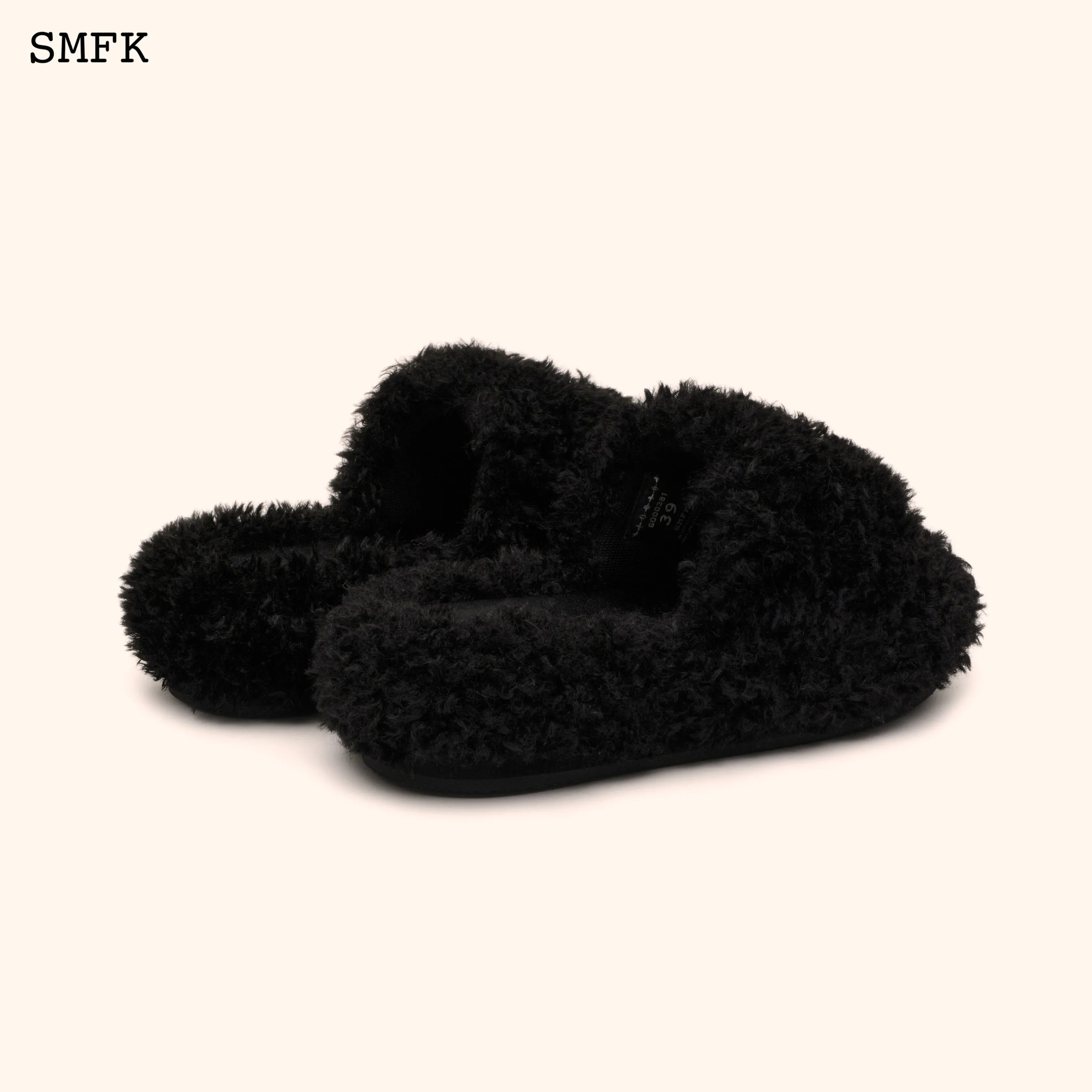 Compass Black Velvet Furry Slipper