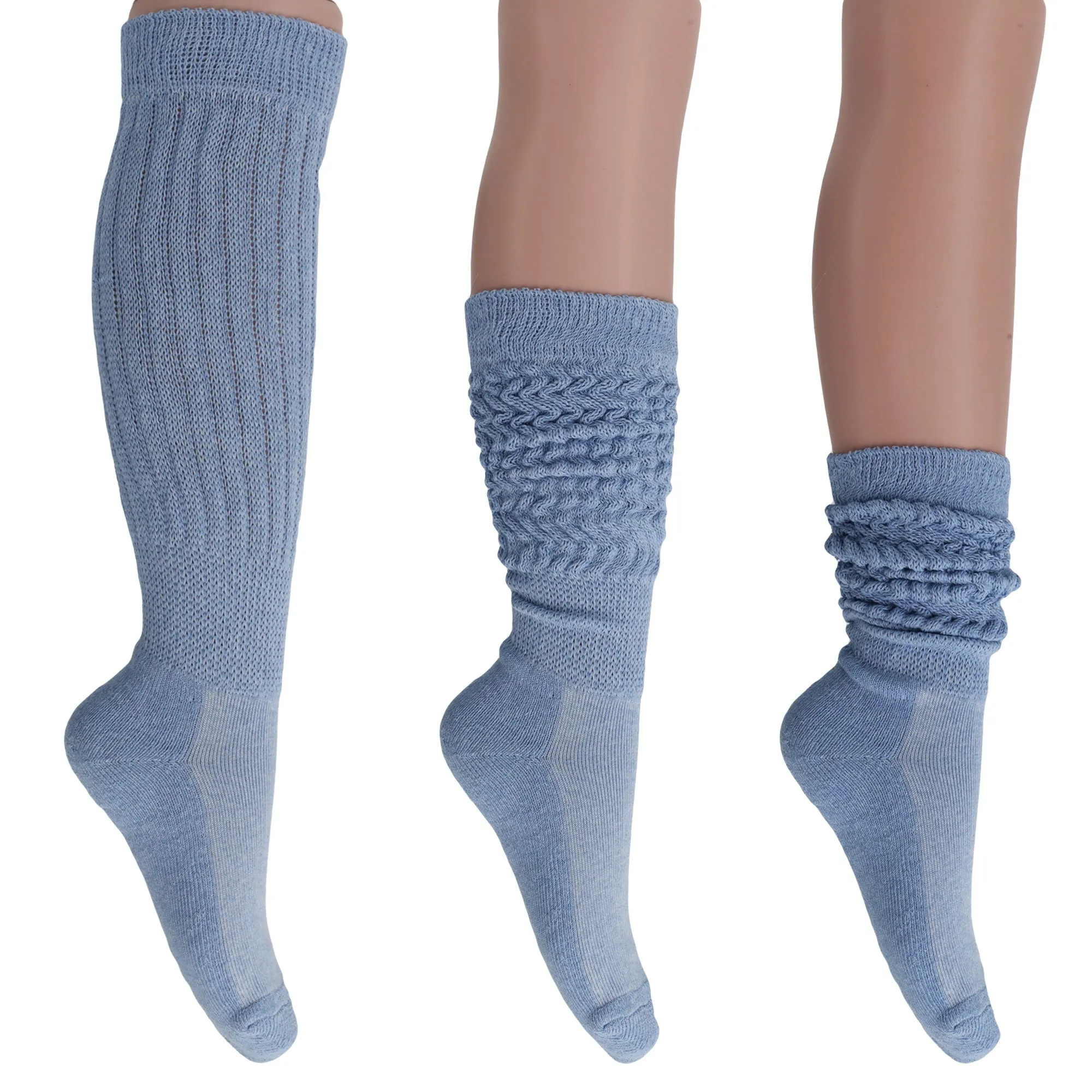 Cotton Women's Extra Long Heavy Slouch Socks, 6 Pairs Shoe Size 5-10