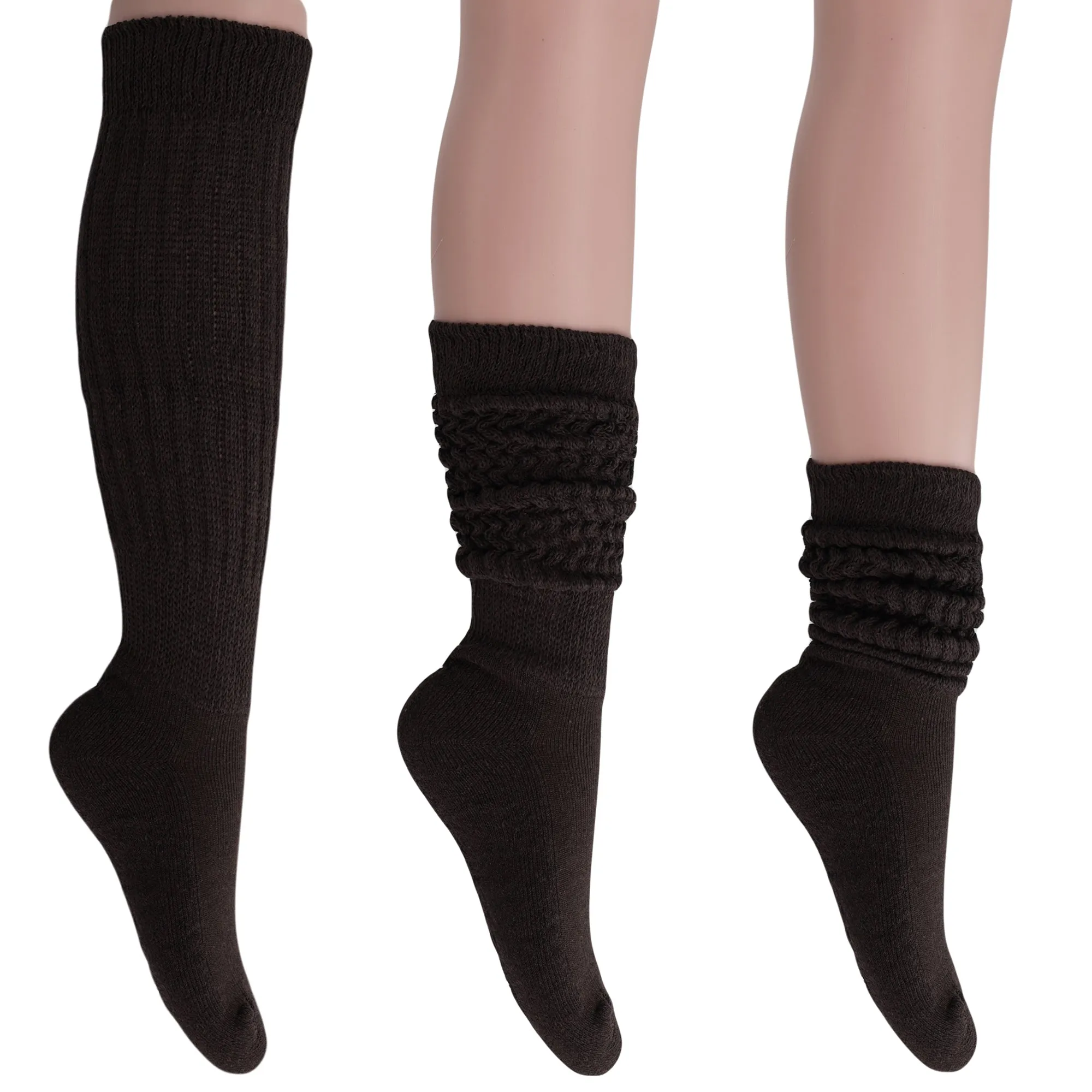 Cotton Women's Extra Long Heavy Slouch Socks, 6 Pairs Shoe Size 5-10