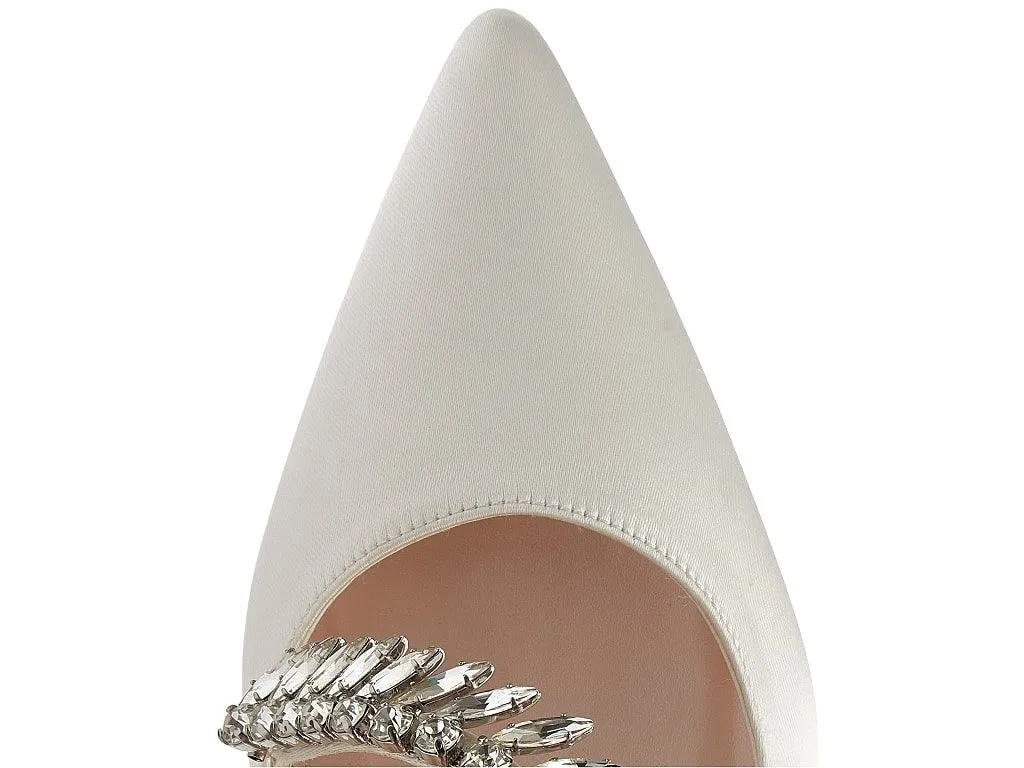 Crystal Ivory Satin Court Heels | Rainbow Club Shoes