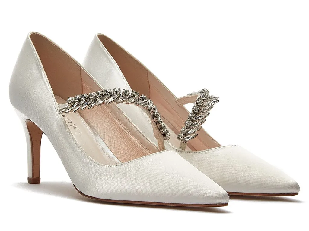 Crystal Ivory Satin Court Heels | Rainbow Club Shoes