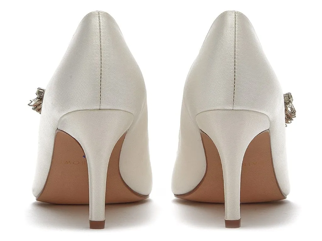 Crystal Ivory Satin Court Heels | Rainbow Club Shoes