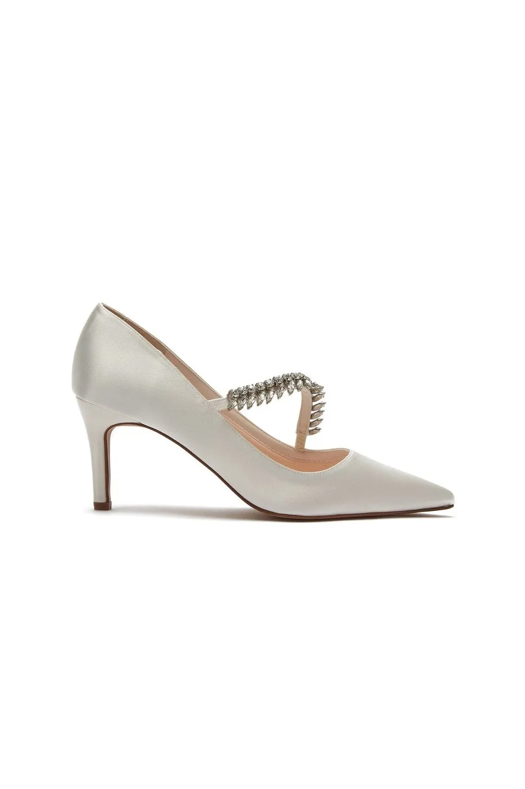 Crystal Ivory Satin Court Heels | Rainbow Club Shoes