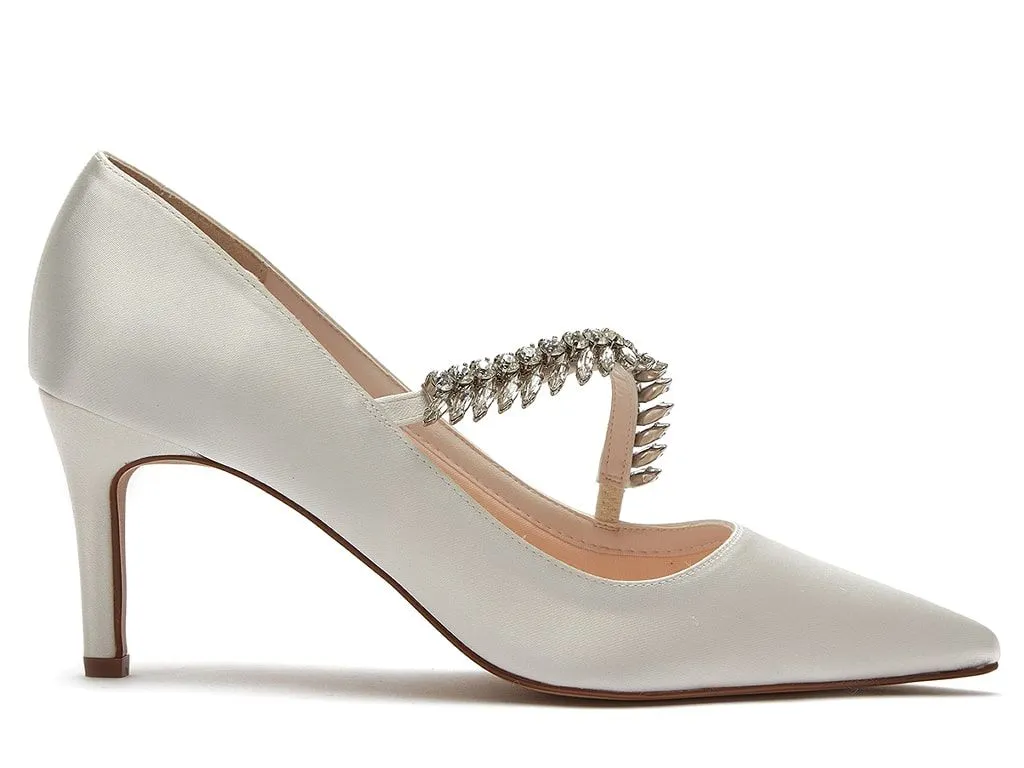 Crystal Ivory Satin Court Heels | Rainbow Club Shoes