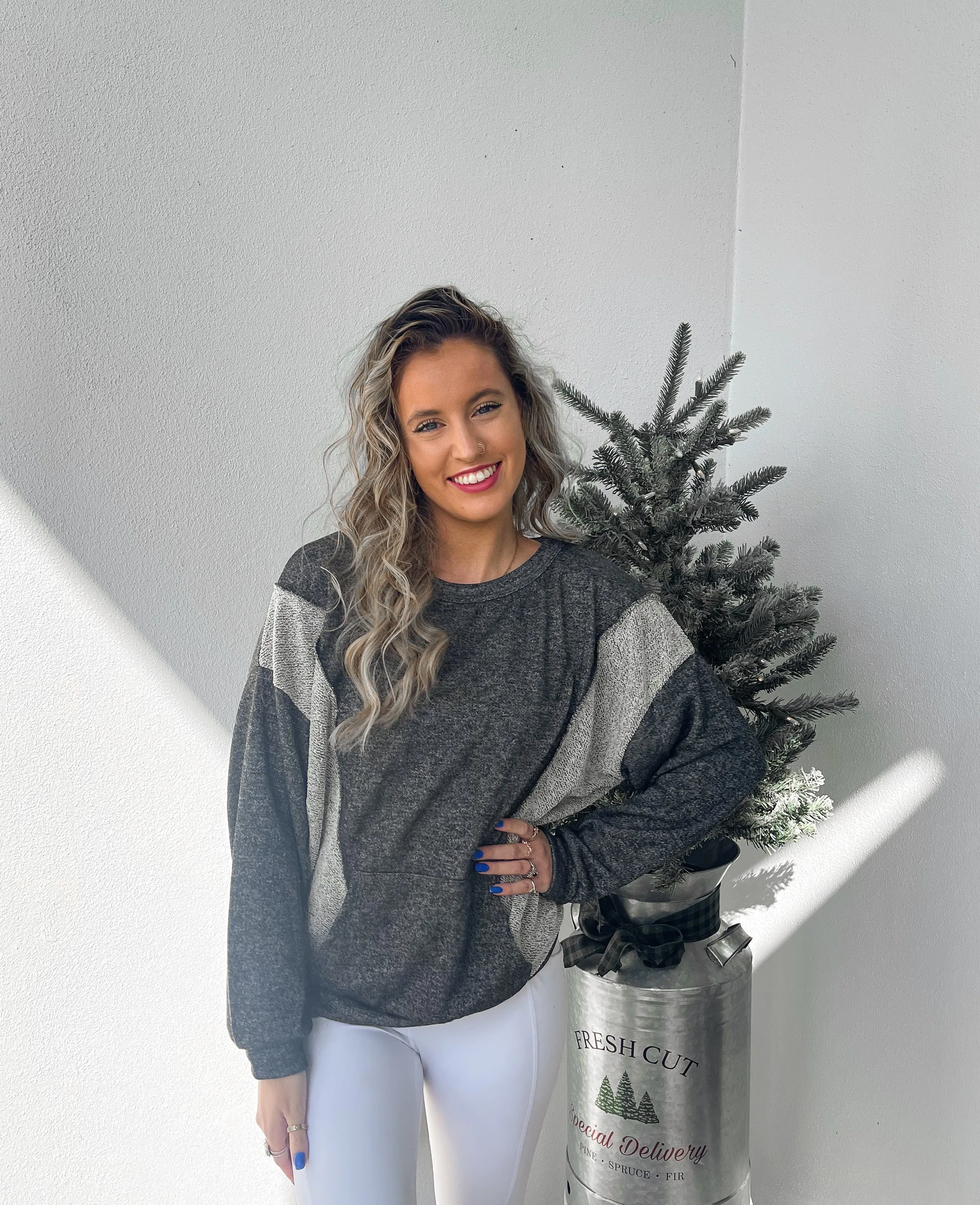 Cuddle Season Black and Gray Kangaroo Pocket Pullover