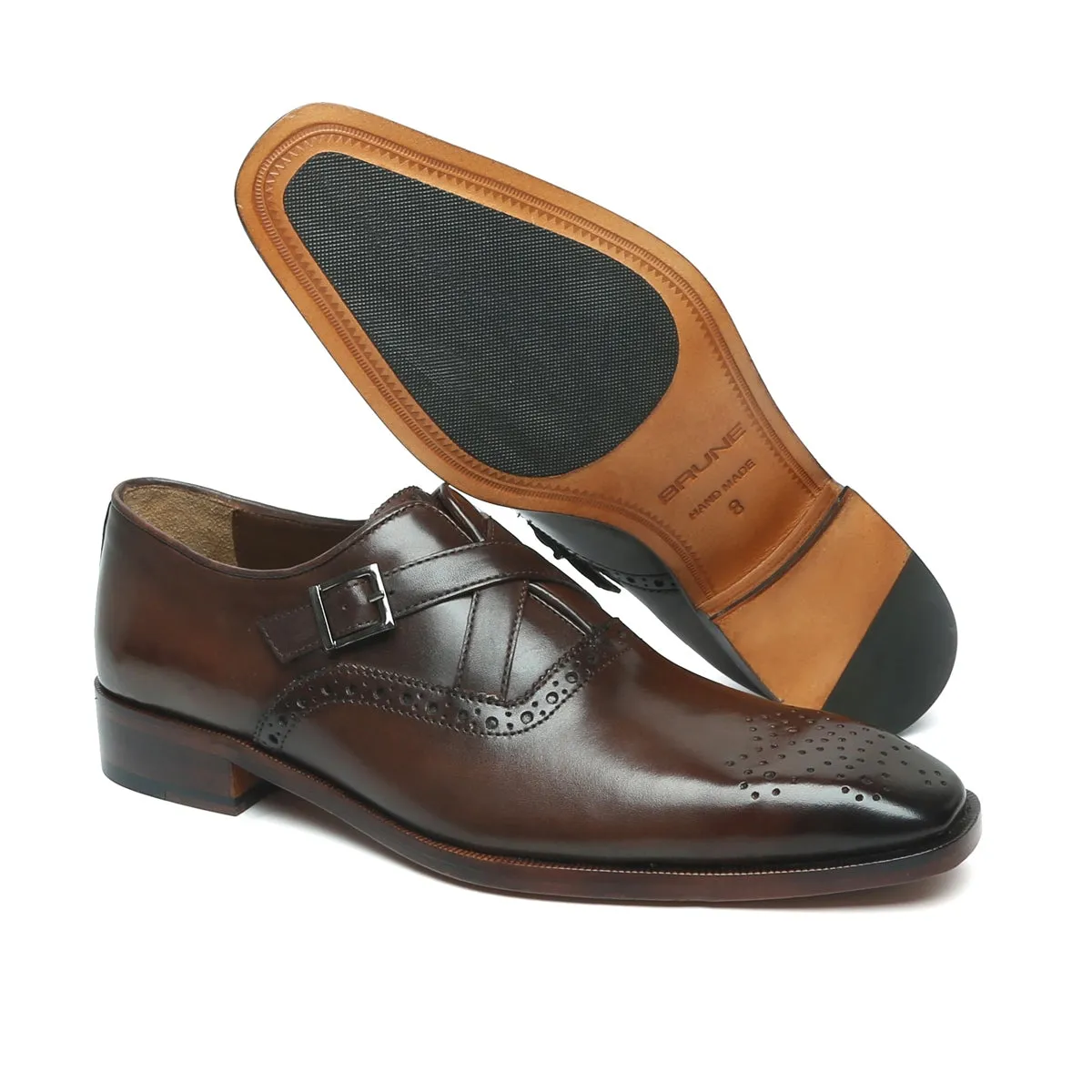 Dark Brown Cross-Strap Leather Formal Shoes by Brune & Bareskin