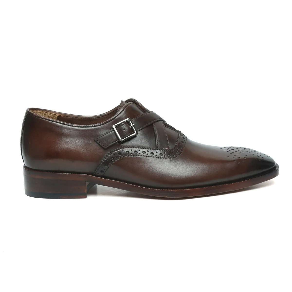 Dark Brown Cross-Strap Leather Formal Shoes by Brune & Bareskin