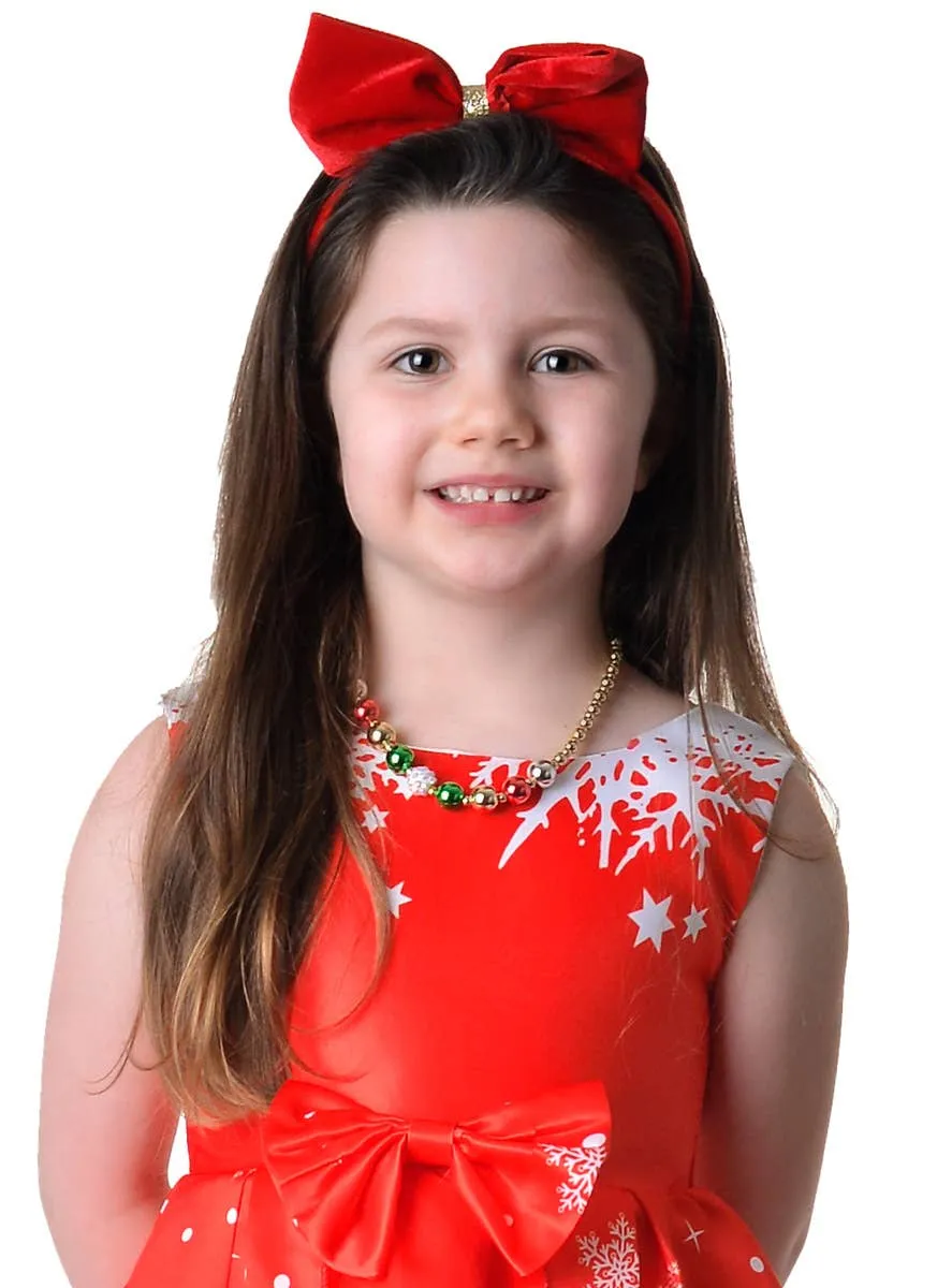 Deluxe Girls Red Santa Print Christmas Dress