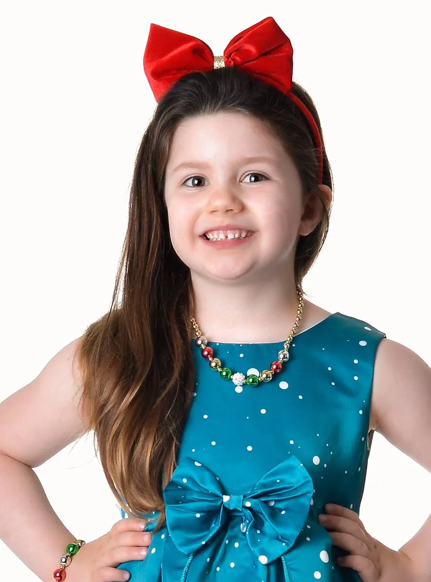 Deluxe Girls Teal Santa Print Christmas Dress