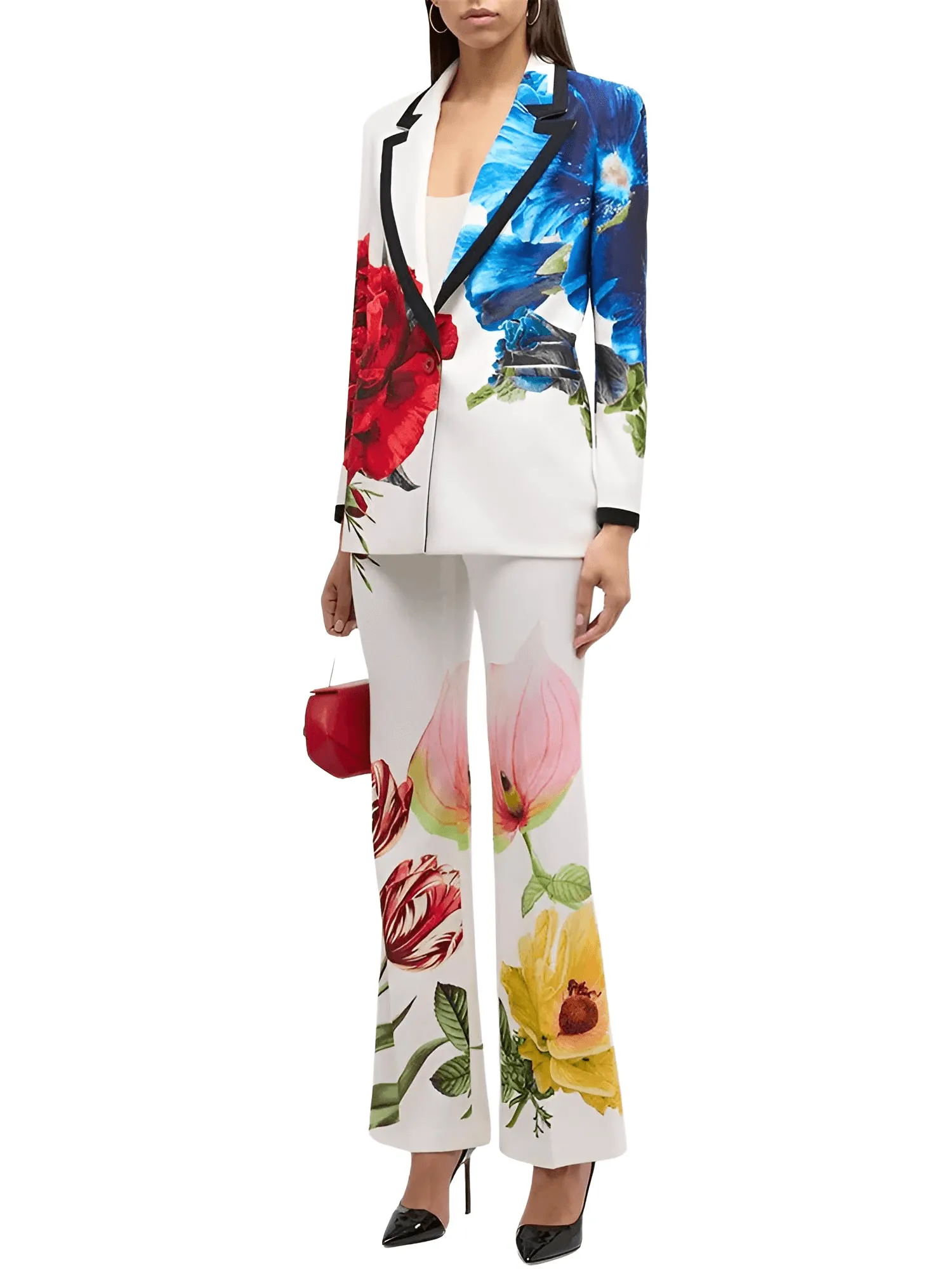 Designer Suit Set Women's Single Button Gorgeous Floral Printed Blazer Suit Pants Set