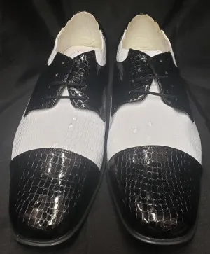 Disco -- Men's Dress Oxford -- Black/White Patent