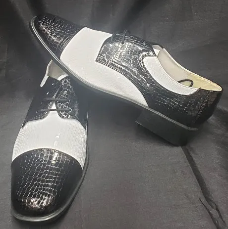 Disco -- Men's Dress Oxford -- Black/White Patent