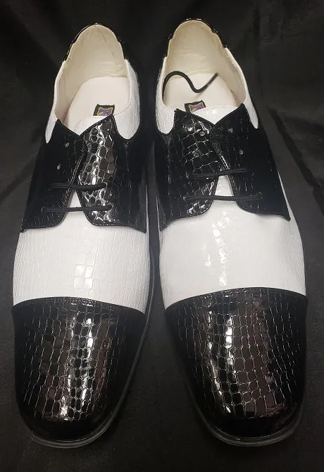 Disco -- Men's Dress Oxford -- Black/White Patent