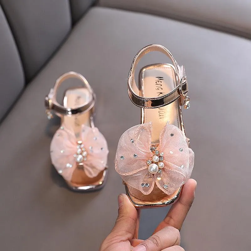 Dreamy Bow Girls' Sandals Pearl-Embellished Create a Little Summer Princess