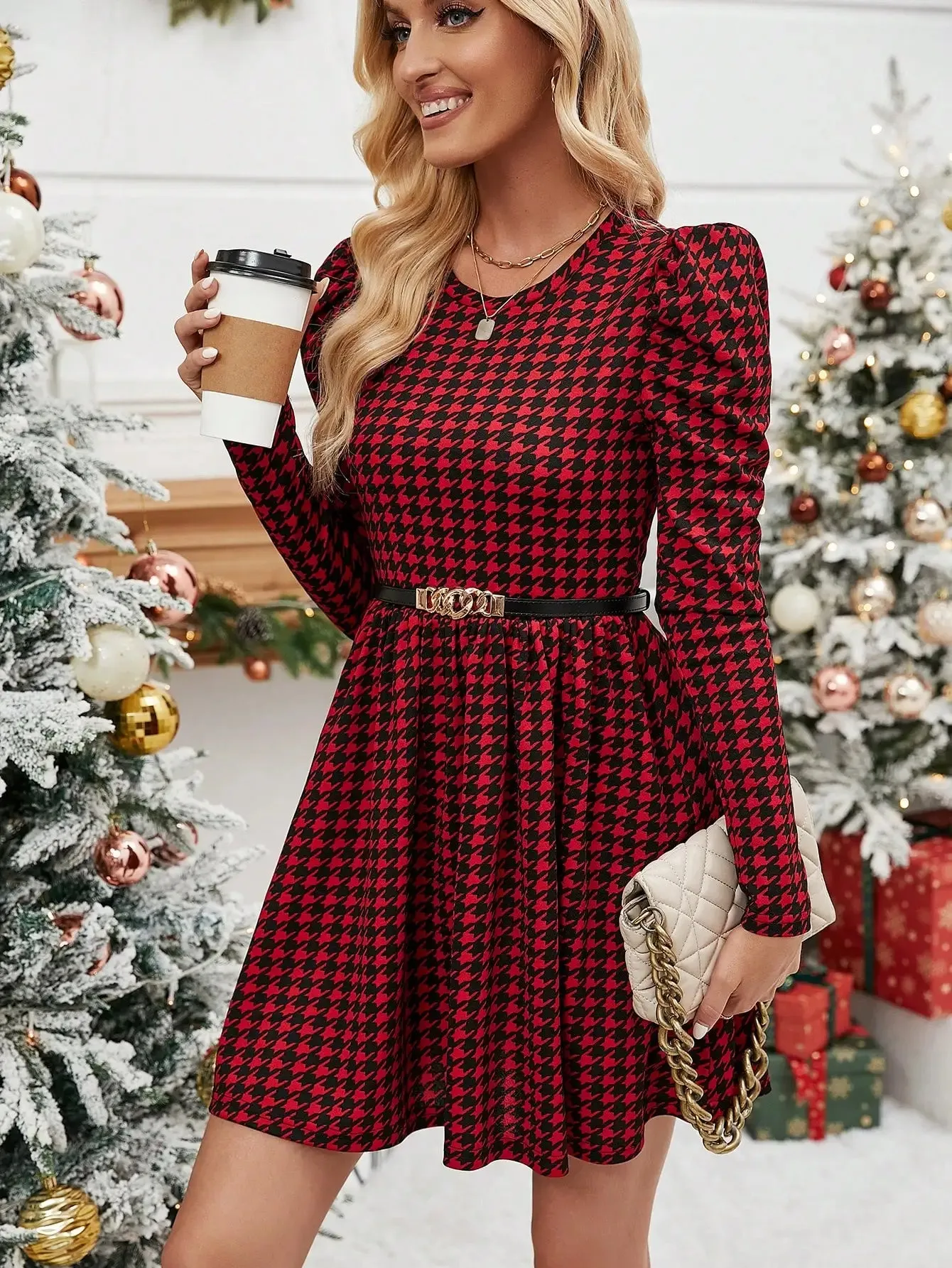 Elegant women's dress with long sleeves