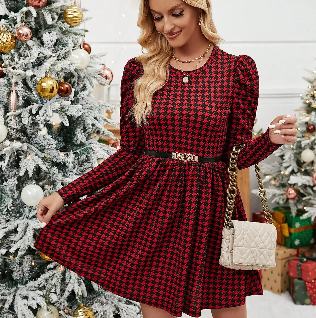 Elegant women's dress with long sleeves