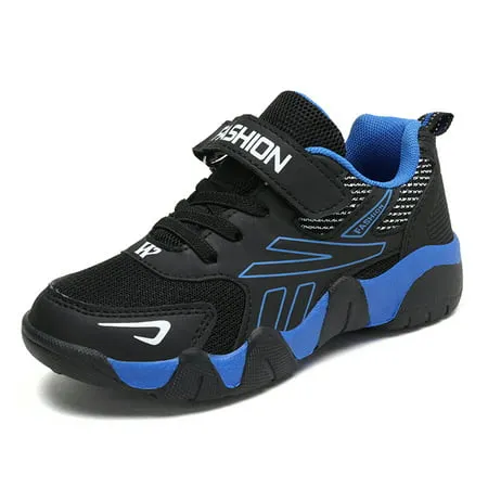 Engtoy boys shoes quality mesh breathable children's sports blue shoes US size 3.5, Black/Bule, 3.5