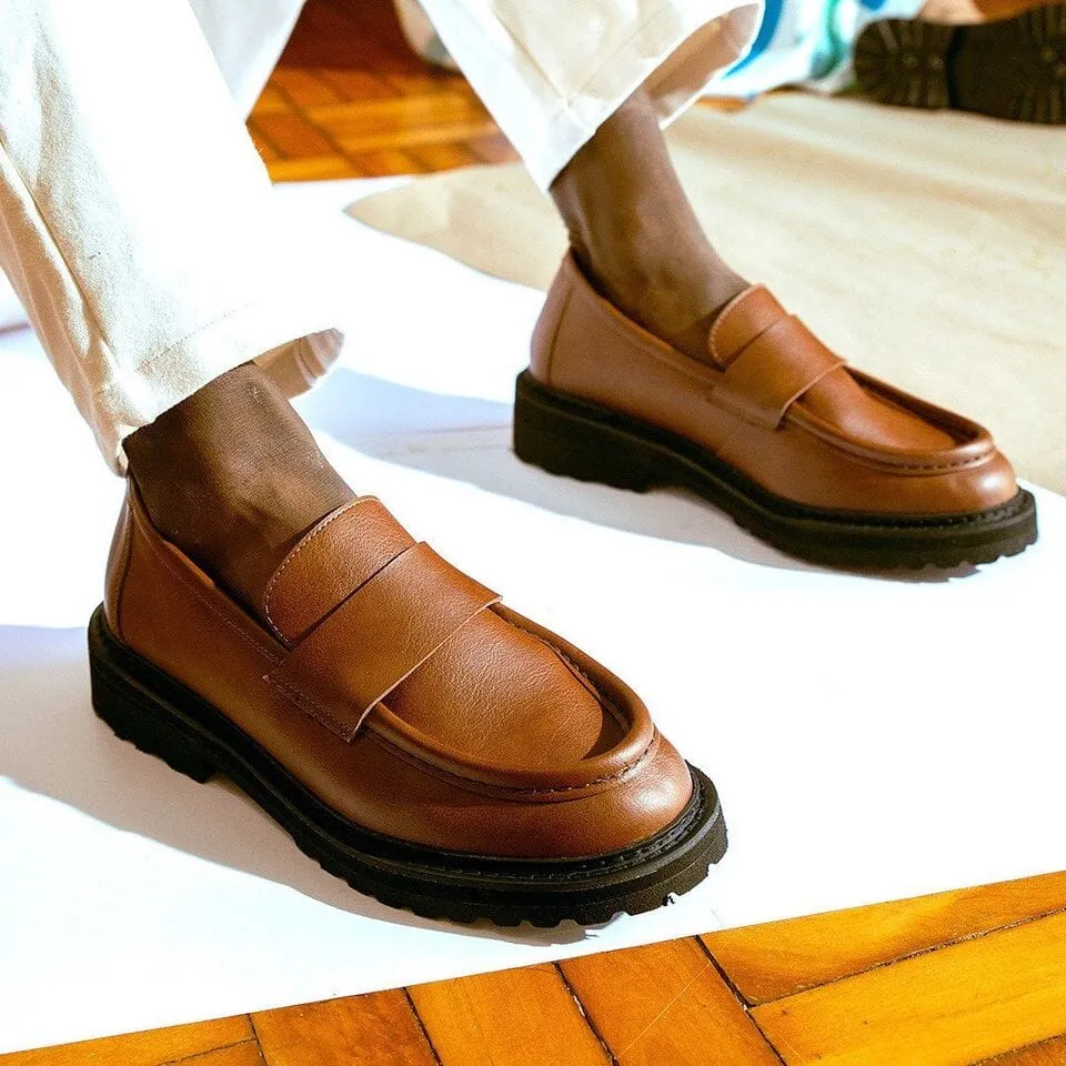 'Everyday Loafer' unisex vegan shoe with chunky sole by Ahimsa - cognac