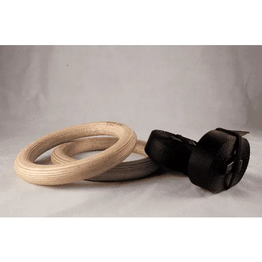 Explode Fitness Gym CrossFit 2X Wood Rings and Strap SET [WS]