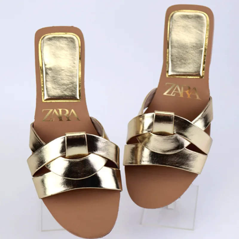 Flat Criss-Cross Leather Slider Sandals #10391 #22