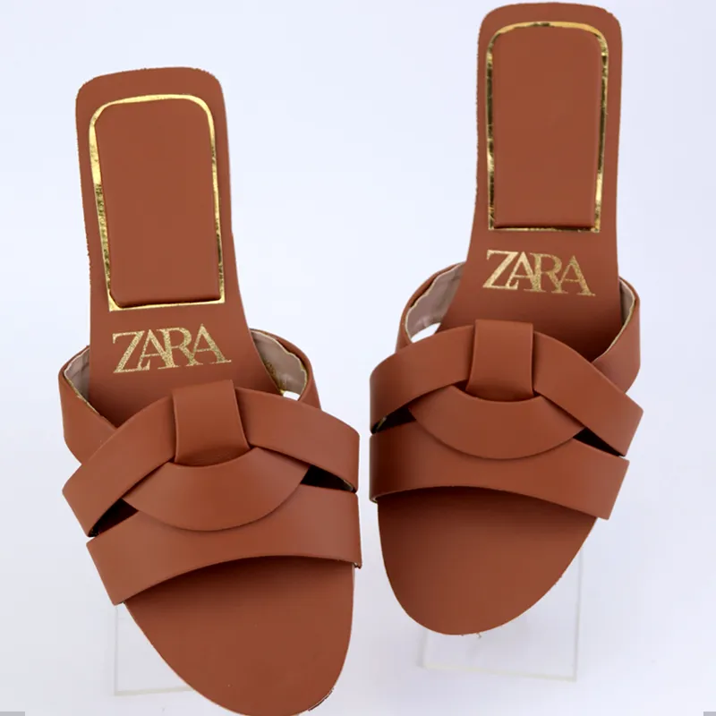 Flat Criss-Cross Leather Slider Sandals #10391 #22