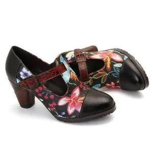 Folkways Flowers T-Strap Pumps