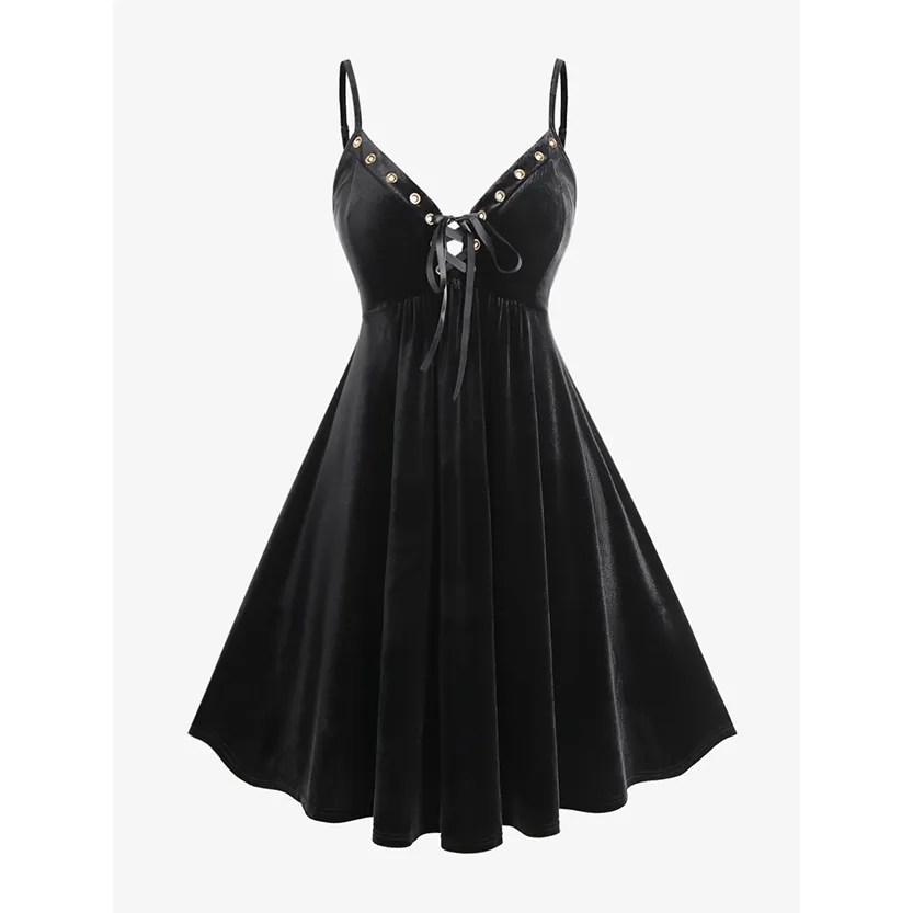 Funki Buys | Dresses | Women's Gothic Velvet Lace-up Dress