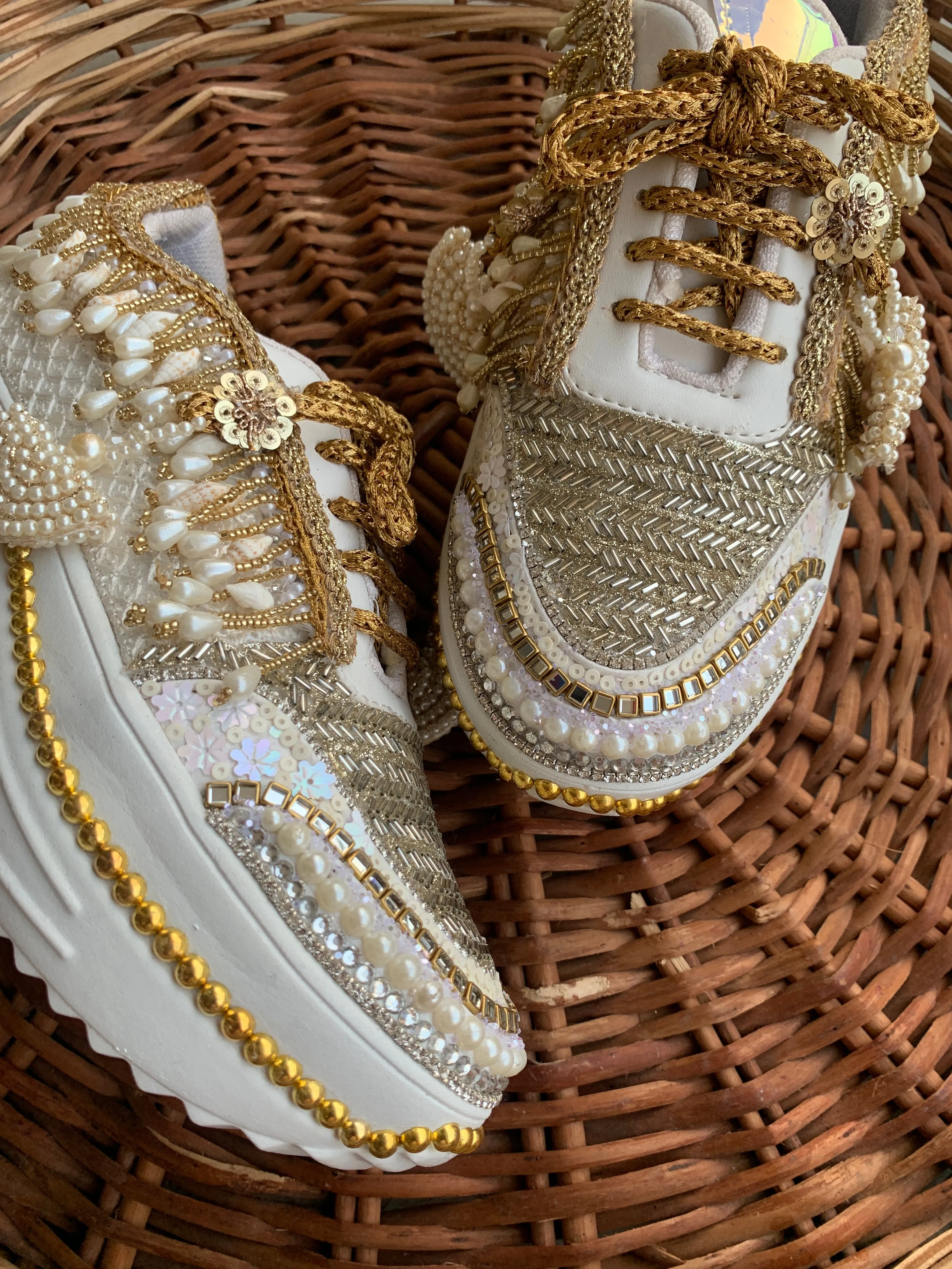 FUNKY N TRENDY gold and silver sneakers for brides / silver sneakers for bridesmaids/ gold sneakers / bridal sneakers / bridesmaid sneakers/ golden hand work sneakers