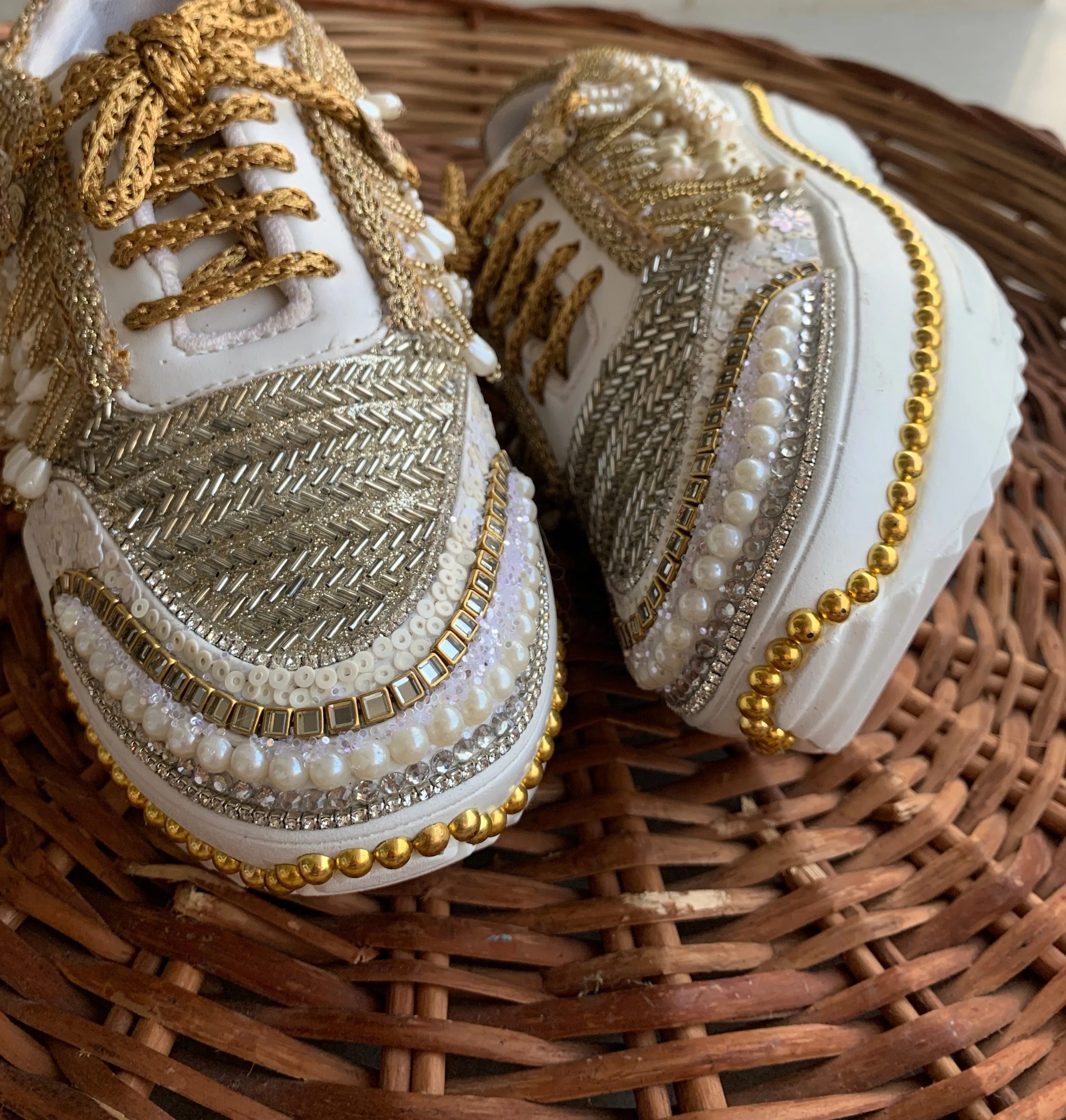 FUNKY N TRENDY gold and silver sneakers for brides / silver sneakers for bridesmaids/ gold sneakers / bridal sneakers / bridesmaid sneakers/ golden hand work sneakers