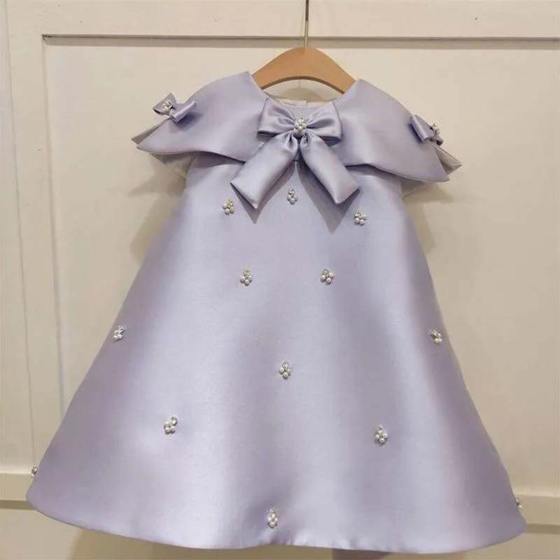 Girls 0-12 years old pearl bow princess dress Can be worn on various occasions including carnival weddings, birthday banquets