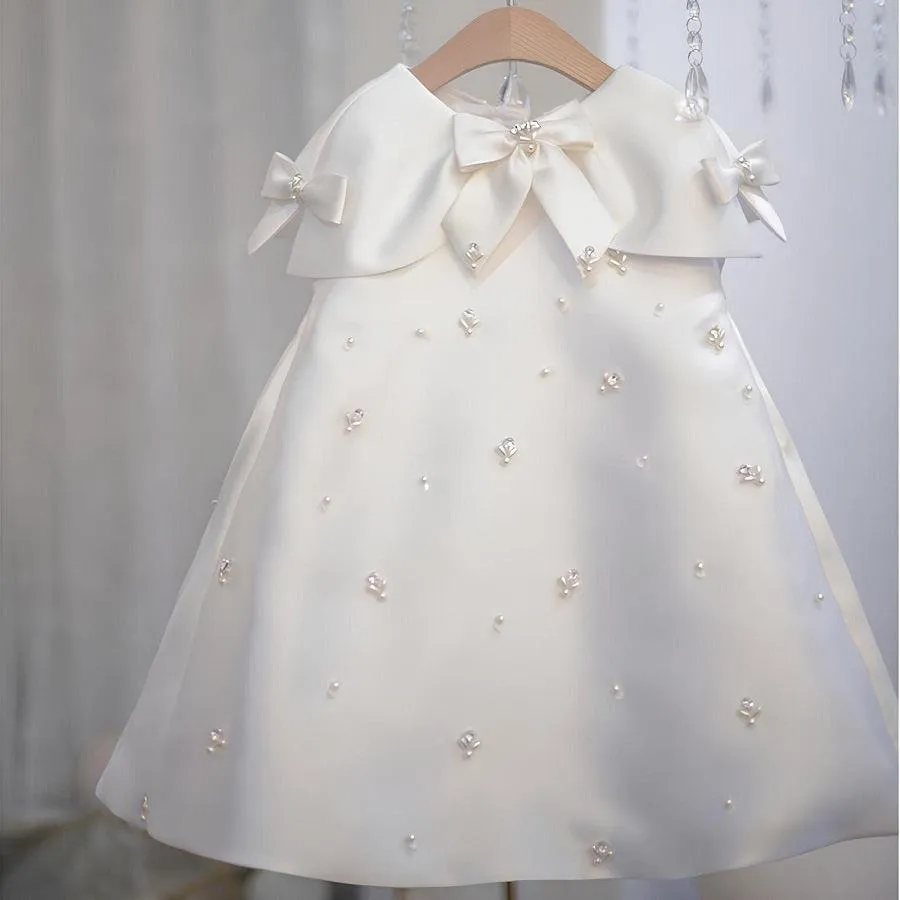 Girls 0-12 years old pearl bow princess dress Can be worn on various occasions including carnival weddings, birthday banquets