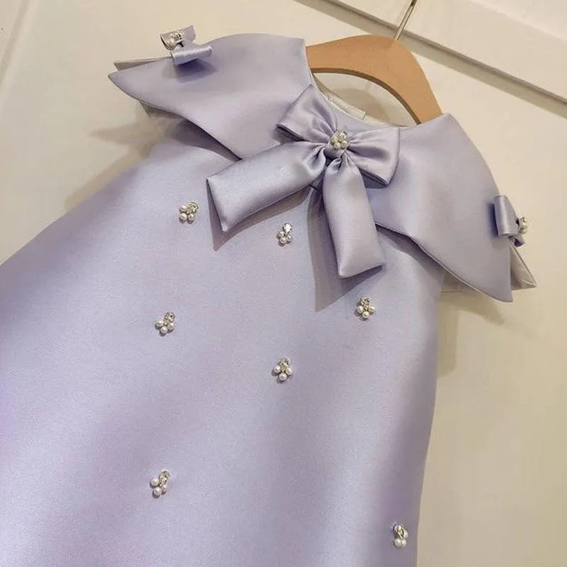 Girls 0-12 years old pearl bow princess dress Can be worn on various occasions including carnival weddings, birthday banquets