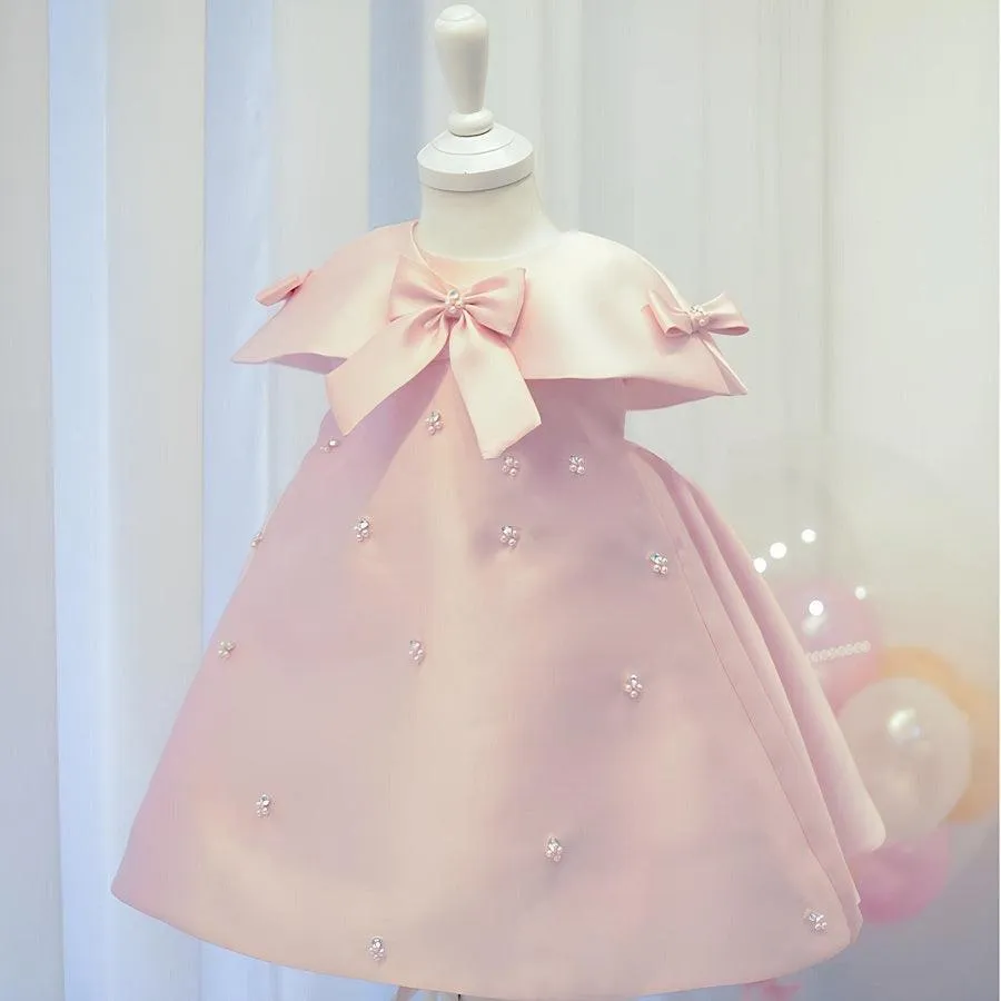 Girls 0-12 years old pearl bow princess dress Can be worn on various occasions including carnival weddings, birthday banquets