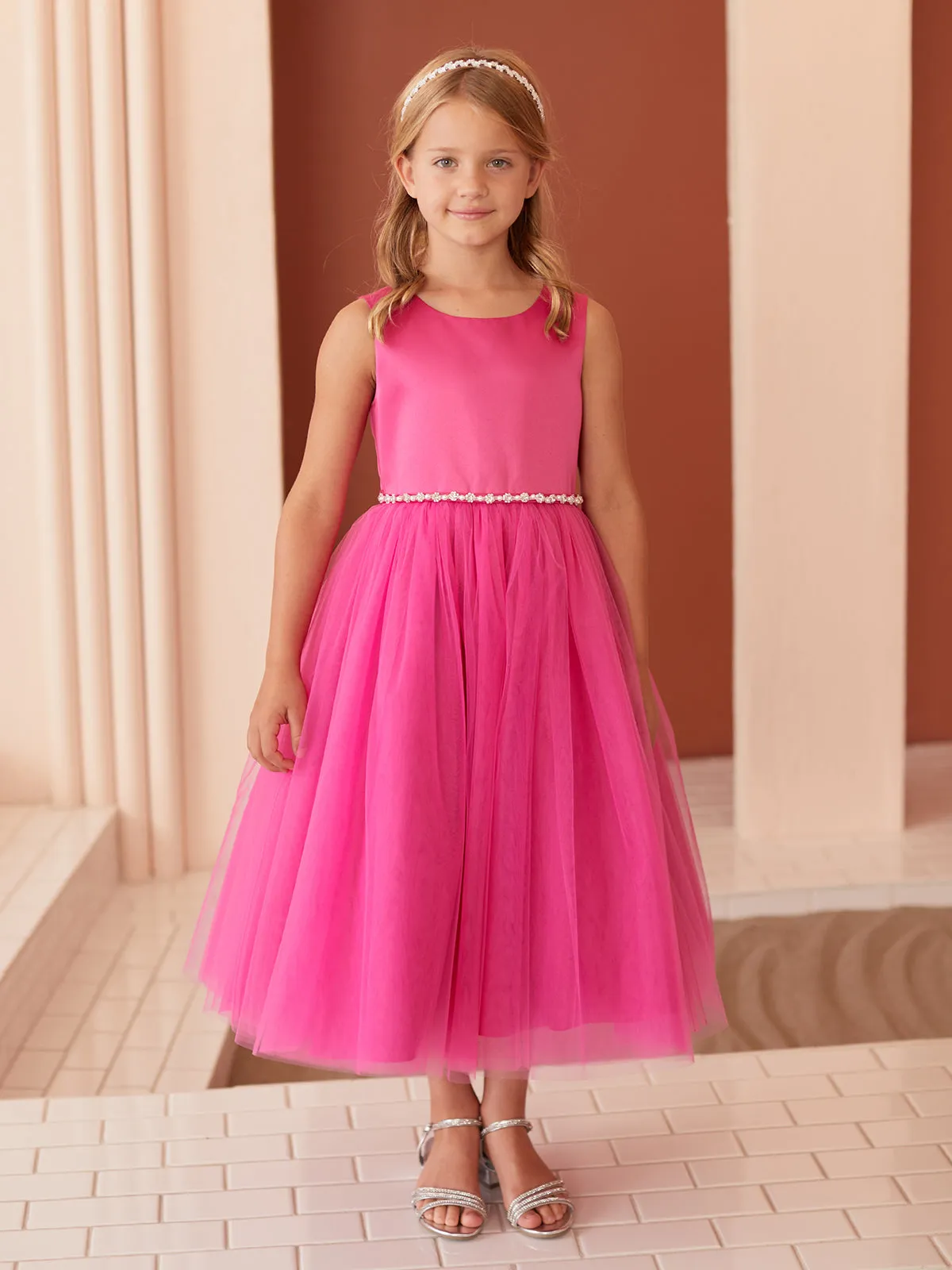 Girls Scoop Neckline Elegant Trim Special Occasion Dress, 2-18