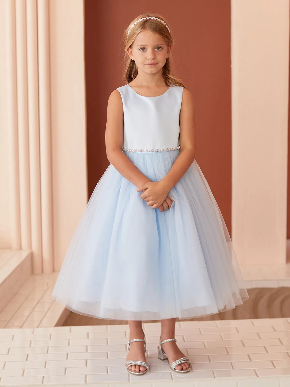 Girls Scoop Neckline Elegant Trim Special Occasion Dress, 2-18