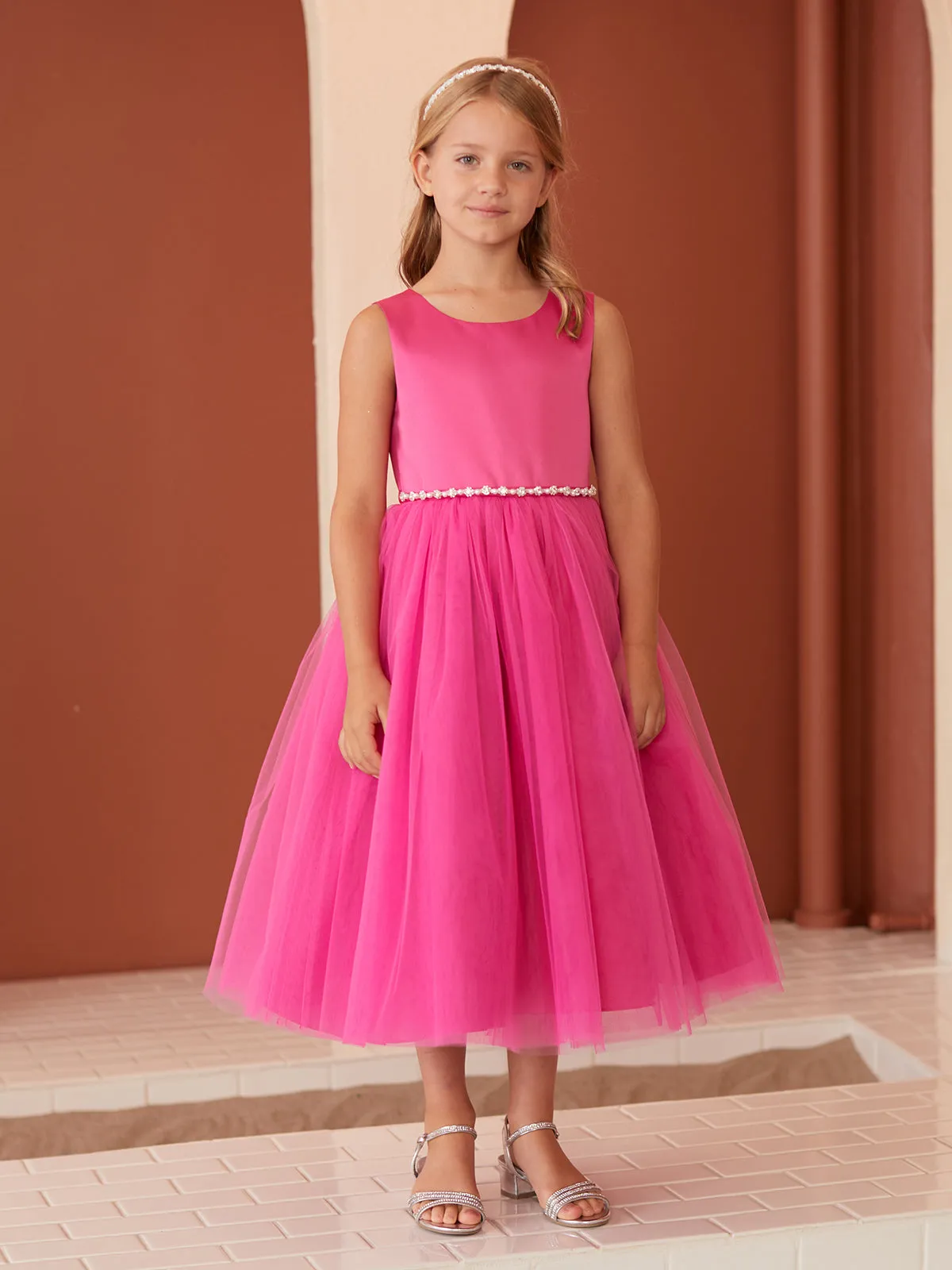 Girls Scoop Neckline Elegant Trim Special Occasion Dress, 2-18