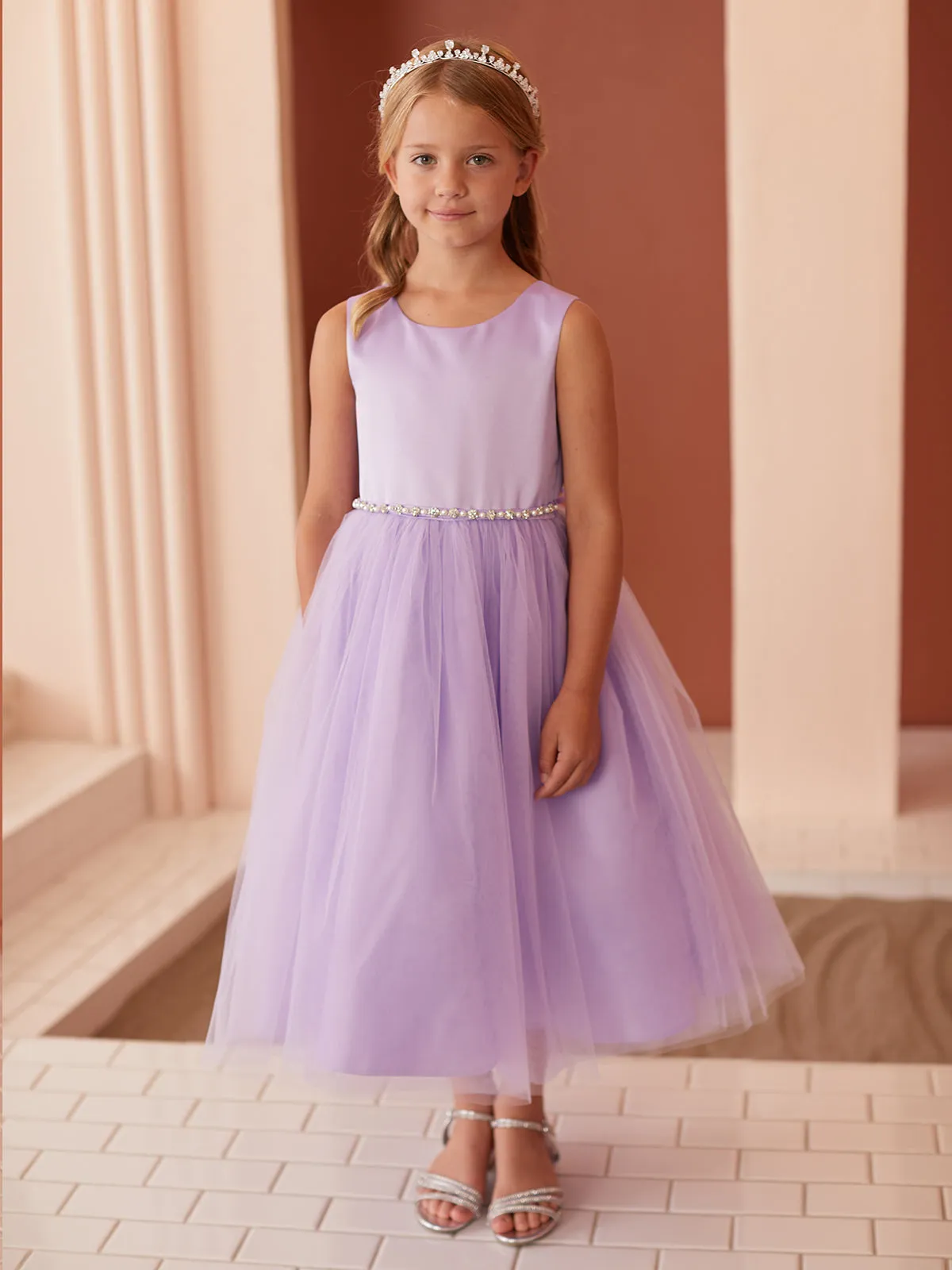 Girls Scoop Neckline Elegant Trim Special Occasion Dress, 2-18