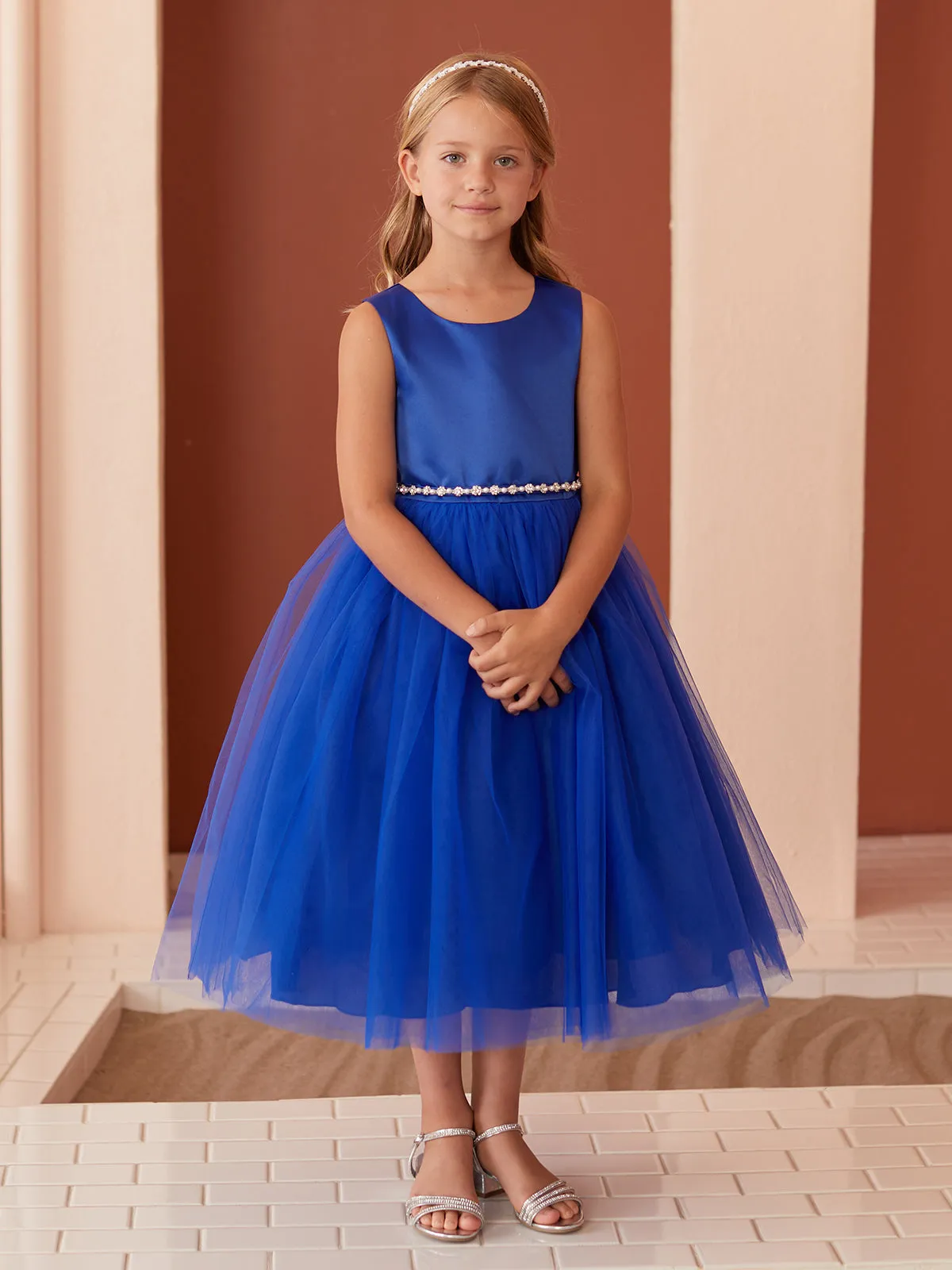 Girls Scoop Neckline Elegant Trim Special Occasion Dress, 2-18