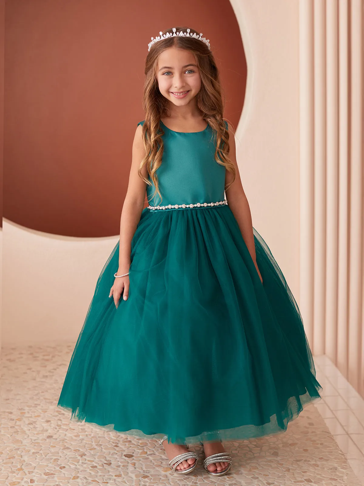 Girls Scoop Neckline Elegant Trim Special Occasion Dress, 2-18