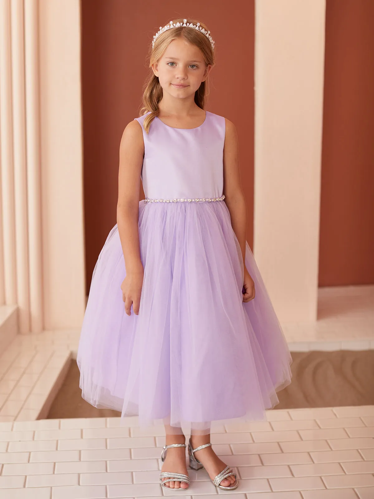 Girls Scoop Neckline Elegant Trim Special Occasion Dress, 2-18