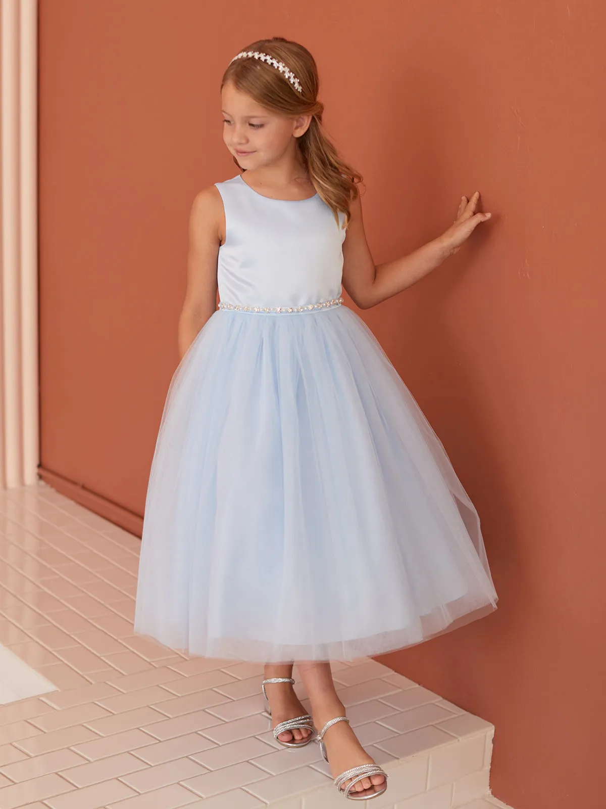 Girls Scoop Neckline Elegant Trim Special Occasion Dress, 2-18