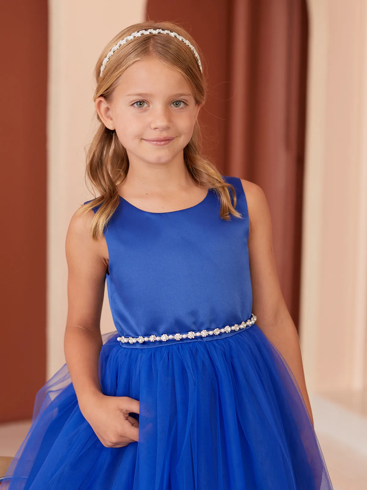 Girls Scoop Neckline Elegant Trim Special Occasion Dress, 2-18