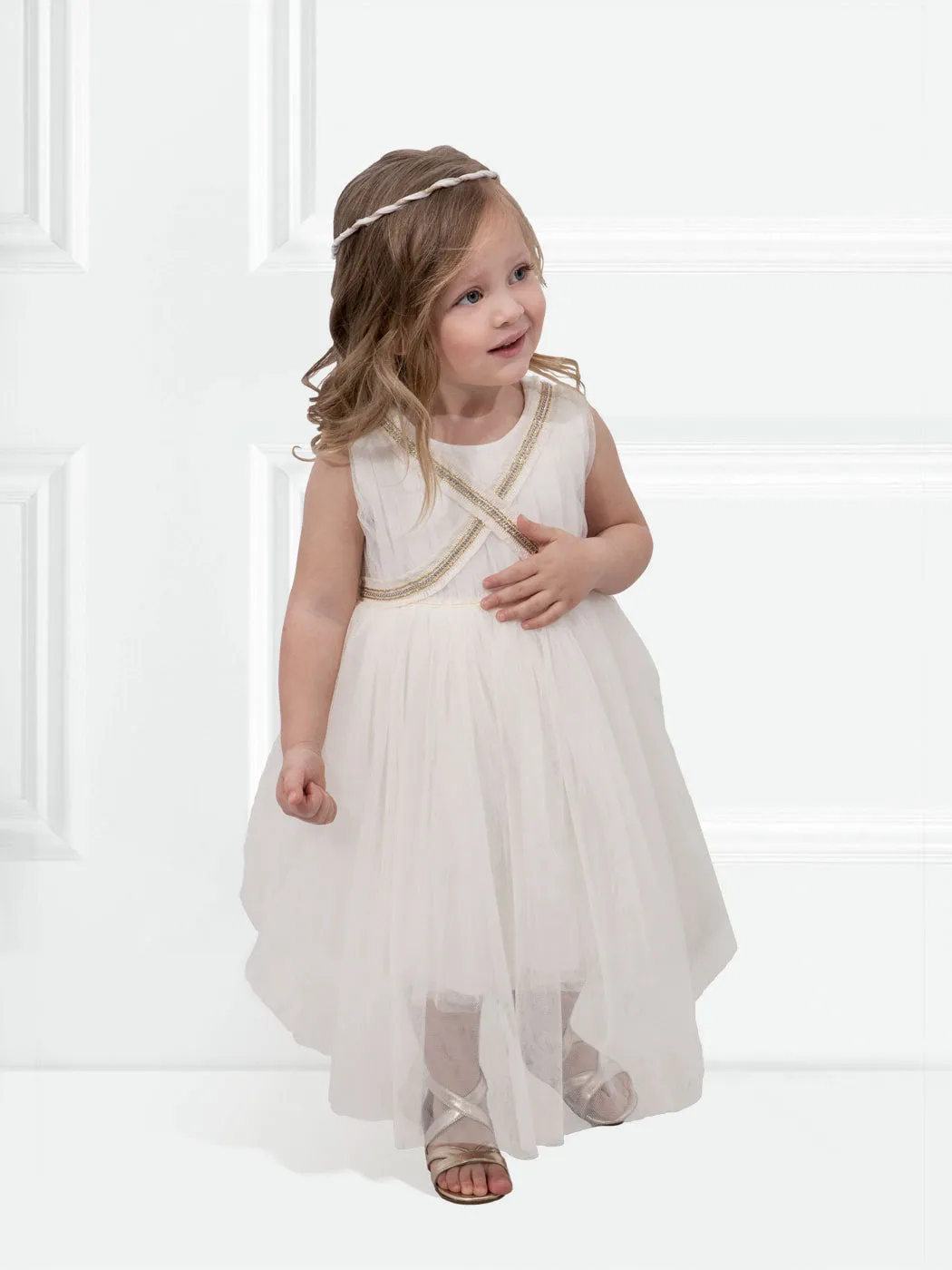 Girls' tulle dress with gold details-ANTHEMIS