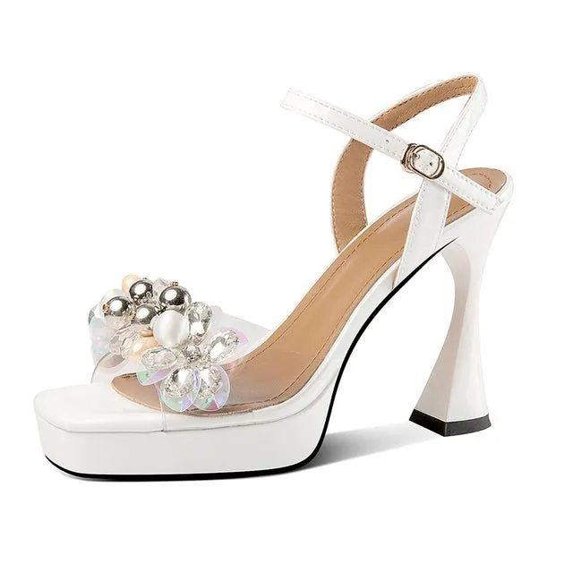 Glamorous Crystal Buckle Strap High Heel Sandals