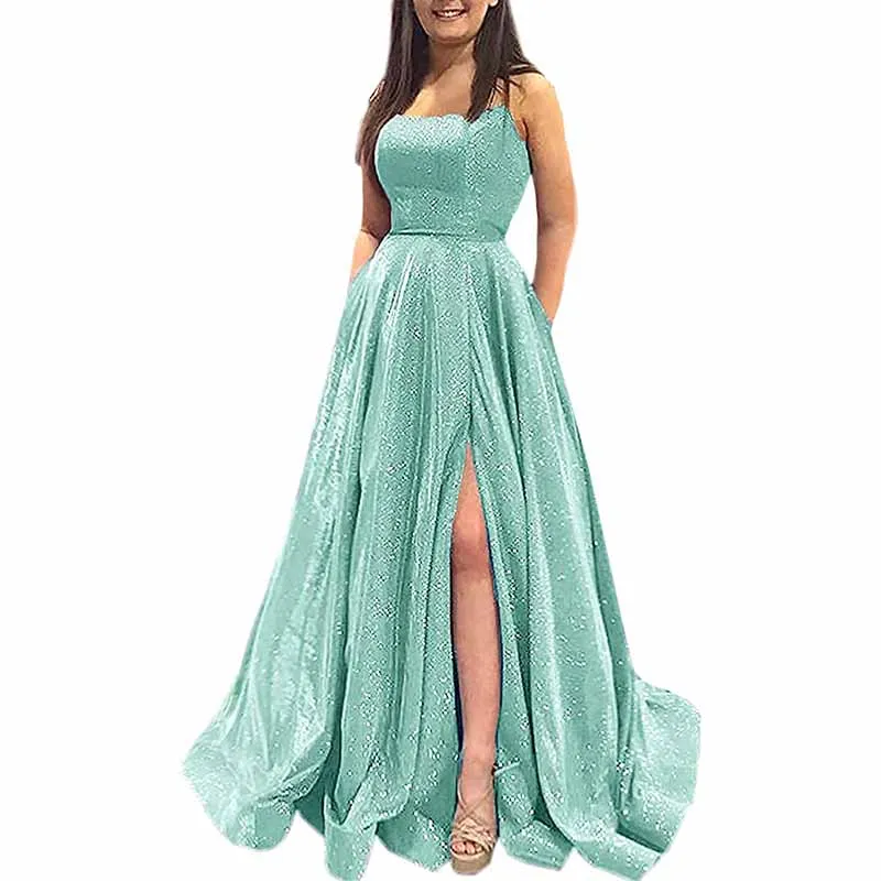 Glitter Prom Dress Long A Line Formal Evening Ball Gowns