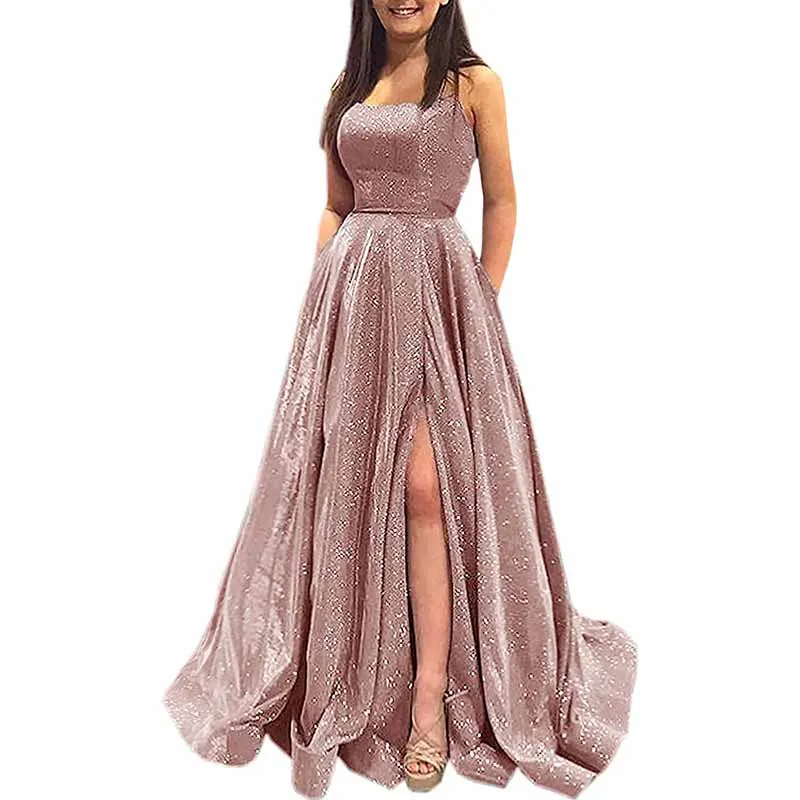 Glitter Prom Dress Long A Line Formal Evening Ball Gowns