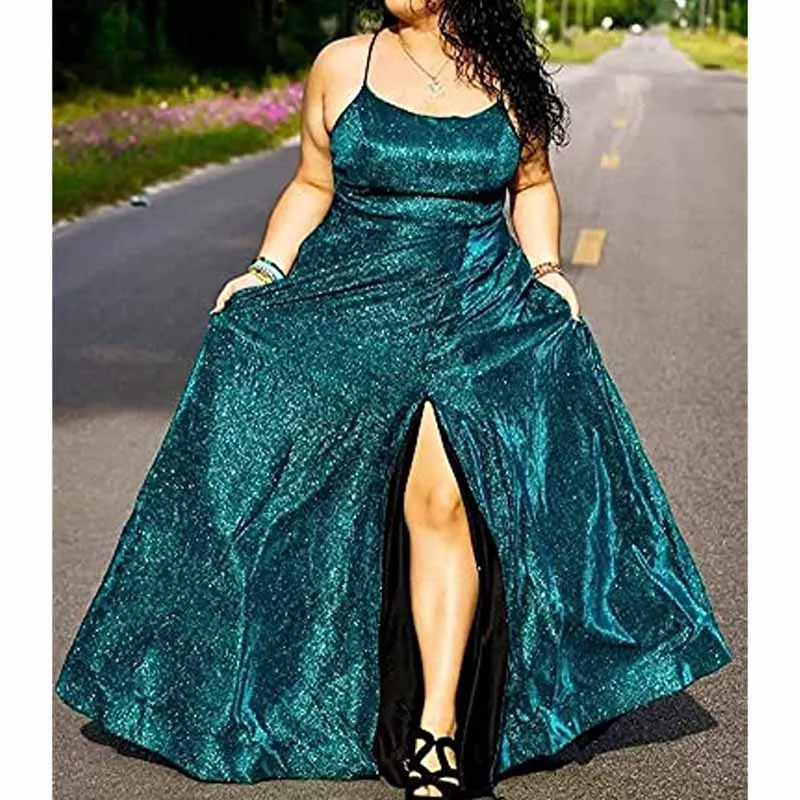 Glitter Prom Dress Long A Line Formal Evening Ball Gowns