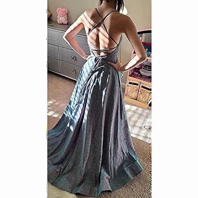 Glitter Prom Dress Long A Line Formal Evening Ball Gowns