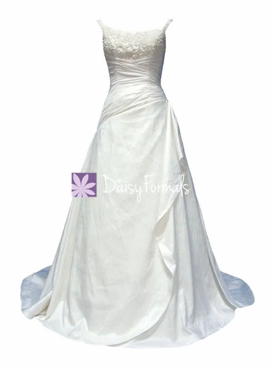 Graceful A line Wedding Dress Full Length Bridal Gown w/Richful beading, straps (WD58135)